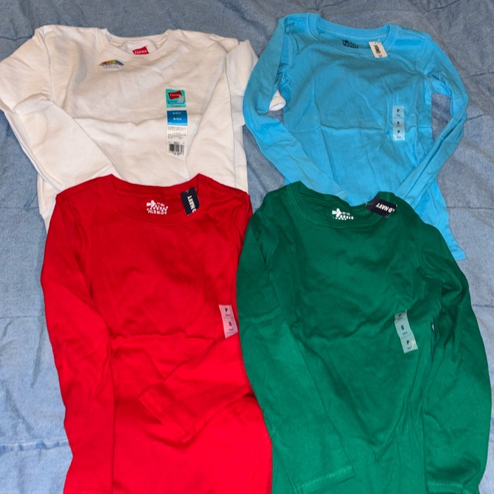 4 NWT Old navy red green blue long sleeve tee shirt Hanes white sweatshirt small